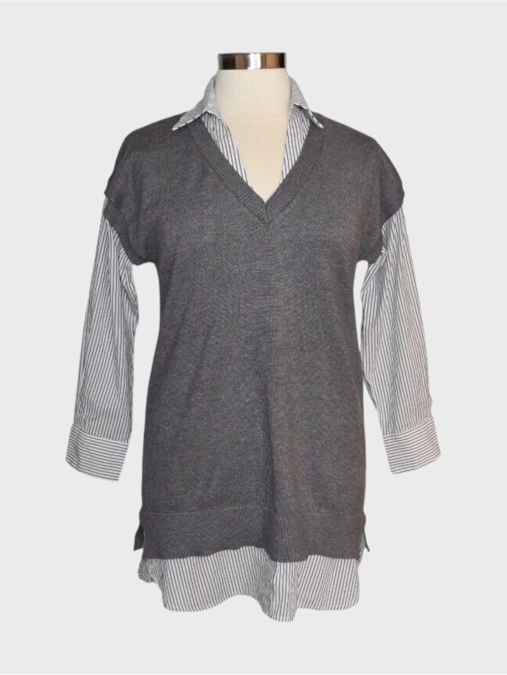 Lalavon Gray Layered Sweater Shirt Tunic